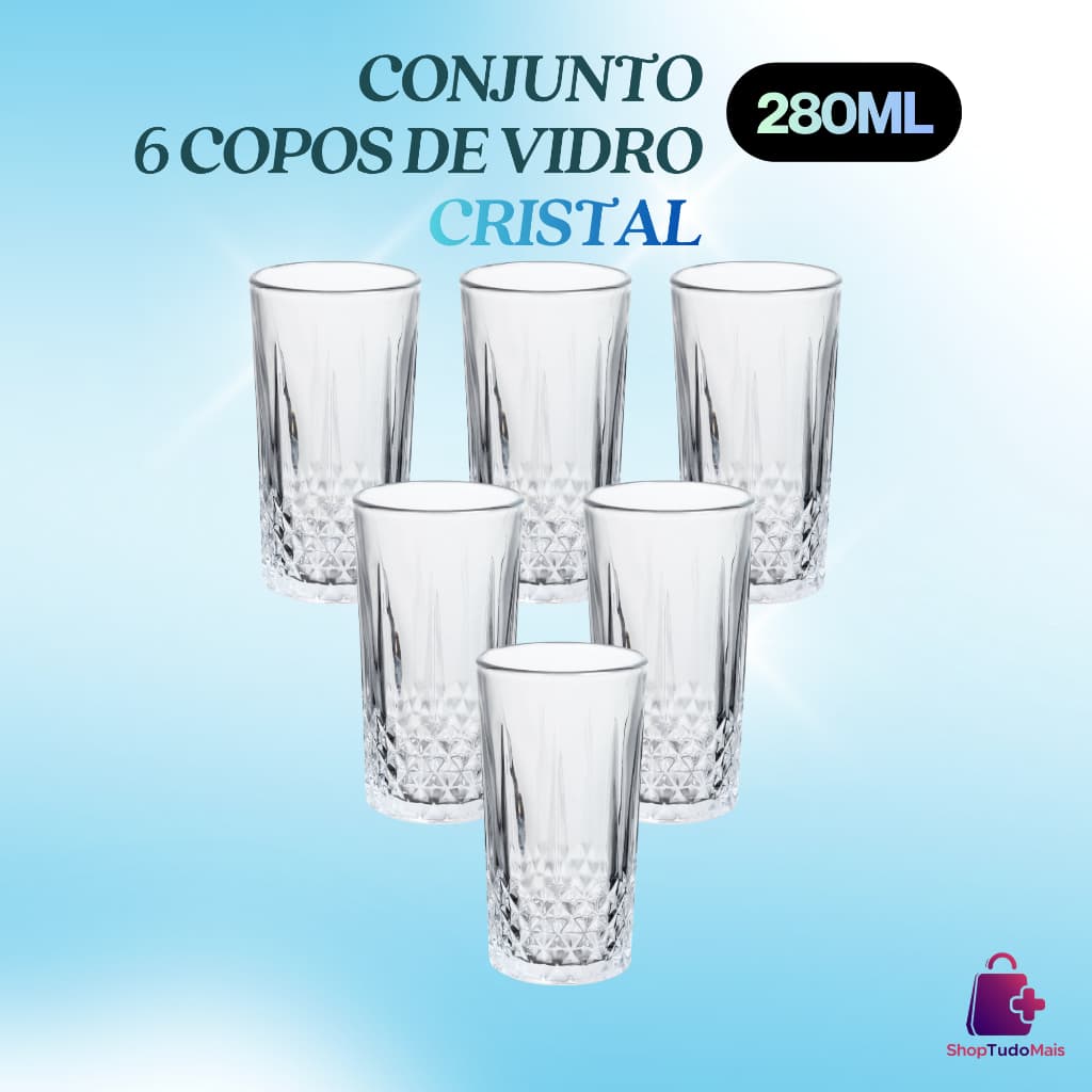 Conjunto Copos Vidro Transparente 280ml 6 Unidades Resistente Elegante