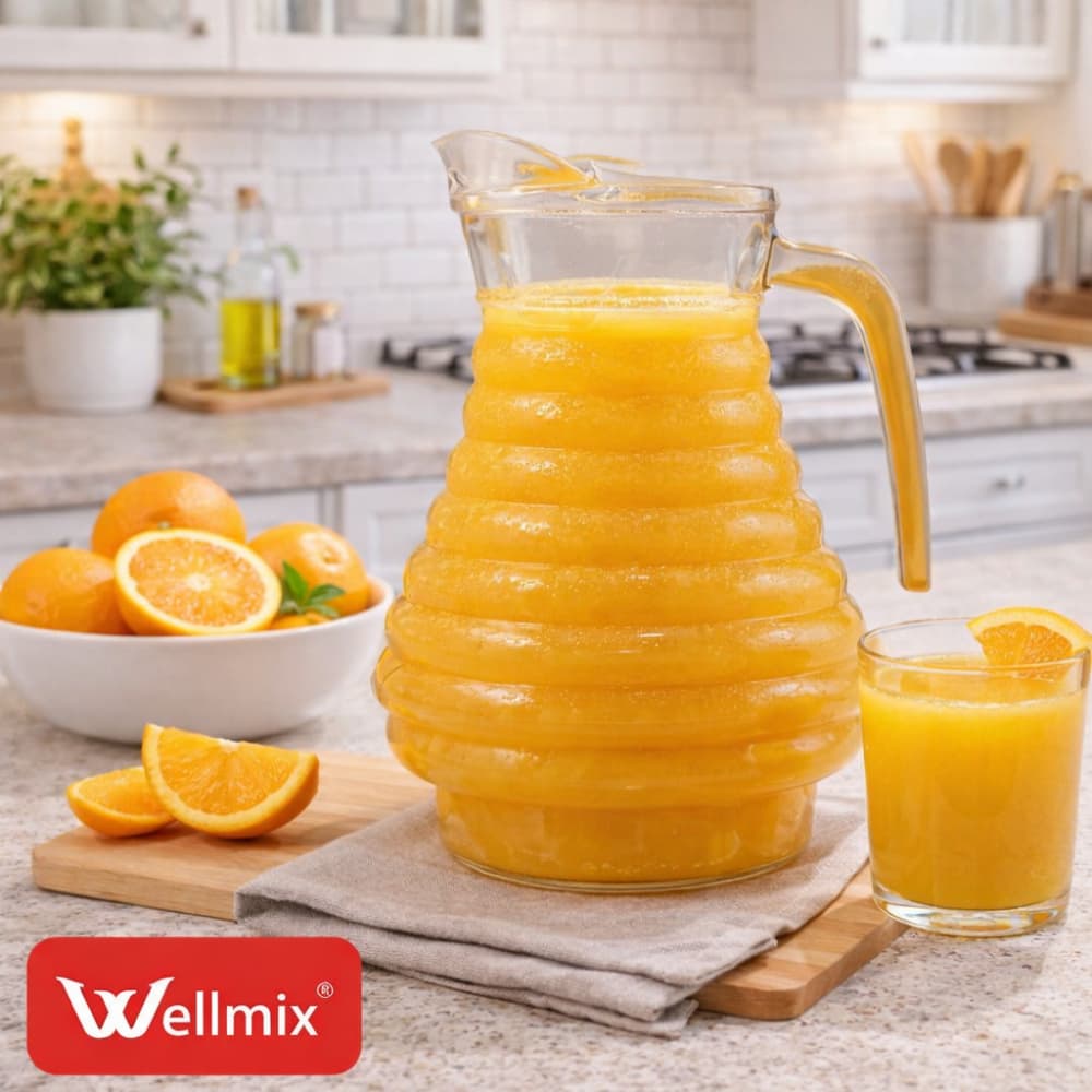 Jarra Wellmix Ambar 1.5 Litro com Tampa – Vidro e Acrílico Transparente Presente Sucos Suqueira