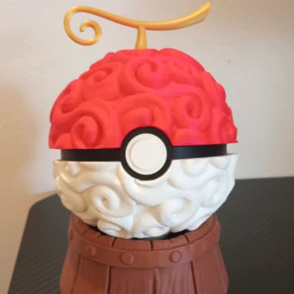 Kit Fruta do Diabo Gomu Gomu Pokébola + Suporte Barril – Colecionável One Piece Pokémon 3D