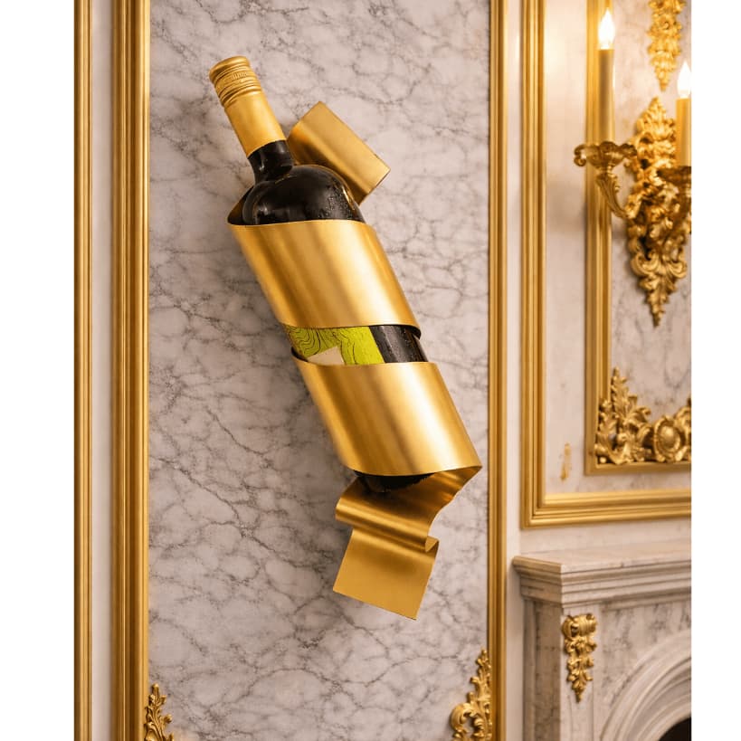 Adega Escultural Helix Gold – Suporte de Parede para Vinho e bebidas em Metal Luxo
