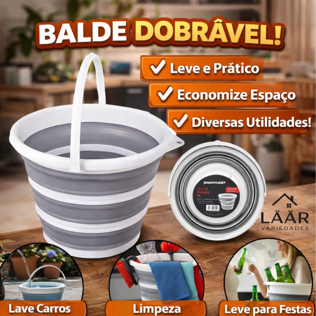 Balde Para Água Retrátil Silicone 10 Litros Alça Reforçada Diversas Utilidades Lavanderia Lavar Roupa