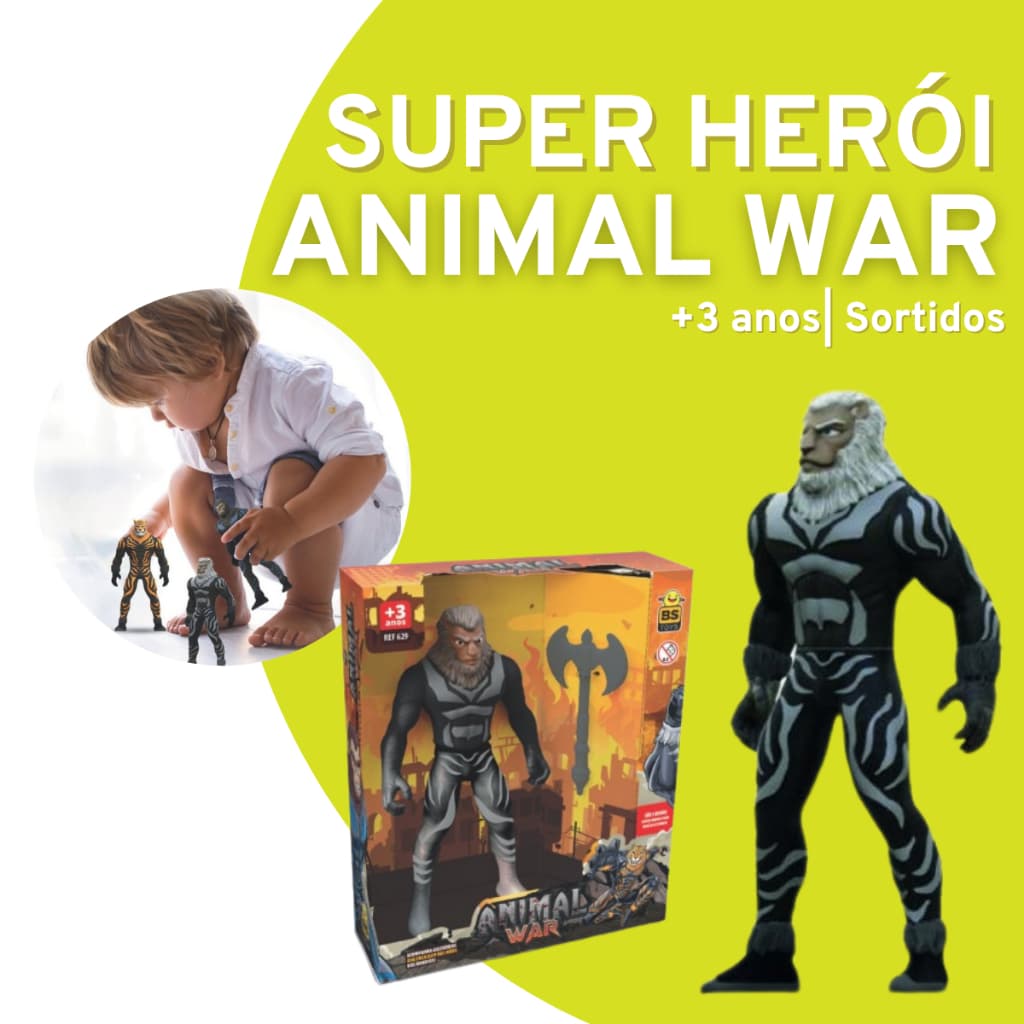 Boneco Infantil Super Herói Animal War articulado guerreiro selvagem batalhador brinquedo crianças imaginação