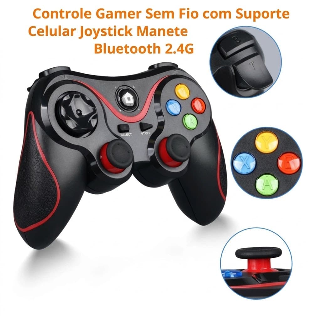 Controle Gamer Sem Fio com Suporte Celular Joystick Manete Bluetooth 2.4G Ovleng SN-V8