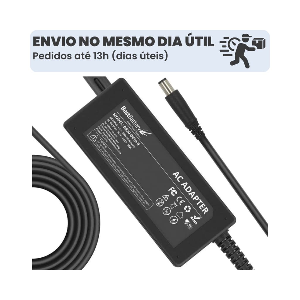 Fonte carregador para notebook Dell 19.5V 4.62A 90W Bivolt Plug 7.4mm-5.0mm