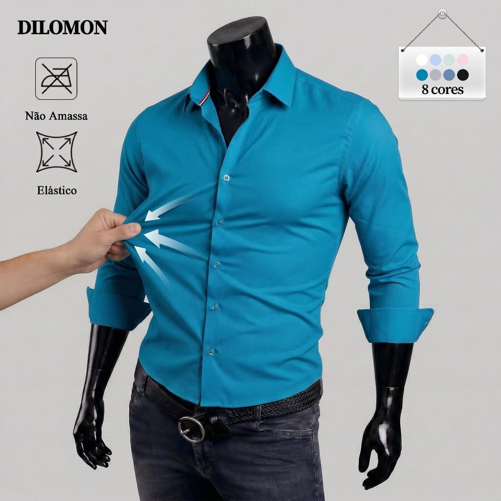 Dilomon Camisa Social Masculina Slim Fit Manga Longa , Blusa Sportlife Não Amassa Roupa do Brasil