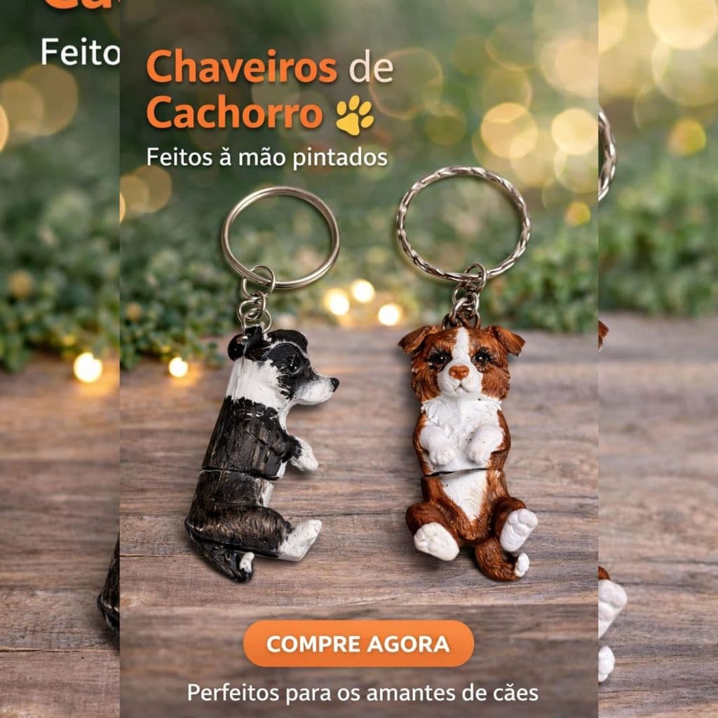 CHAVEIRO DE CACHORRO 3D COLLIE PINTADO A MÃO, CHAVEIRINHO LINDO