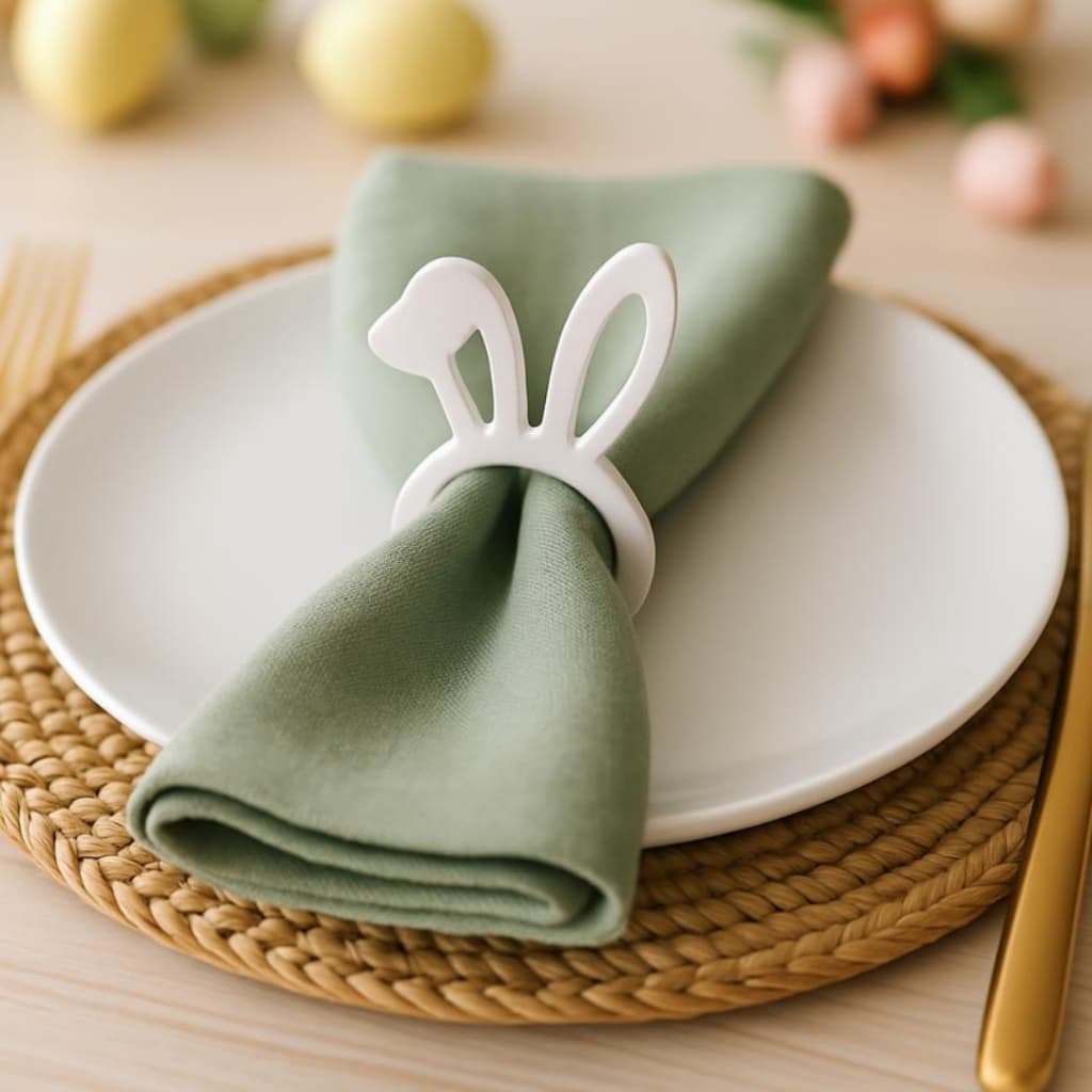 Kit Porta Guardanapo Coelho de Páscoa | Decoração de Mesa | Anéis para Guardanapos | Mesa Posta
