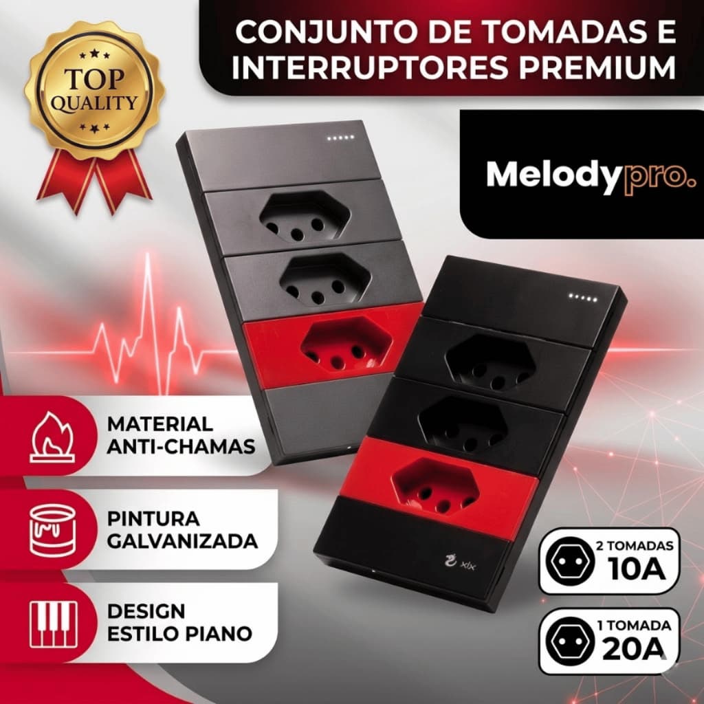 Tomada Modular 10A 110V 20A 220V Cinza Preto Galvanizado Moderno Luxuoso Placa 4x2 Alumínio