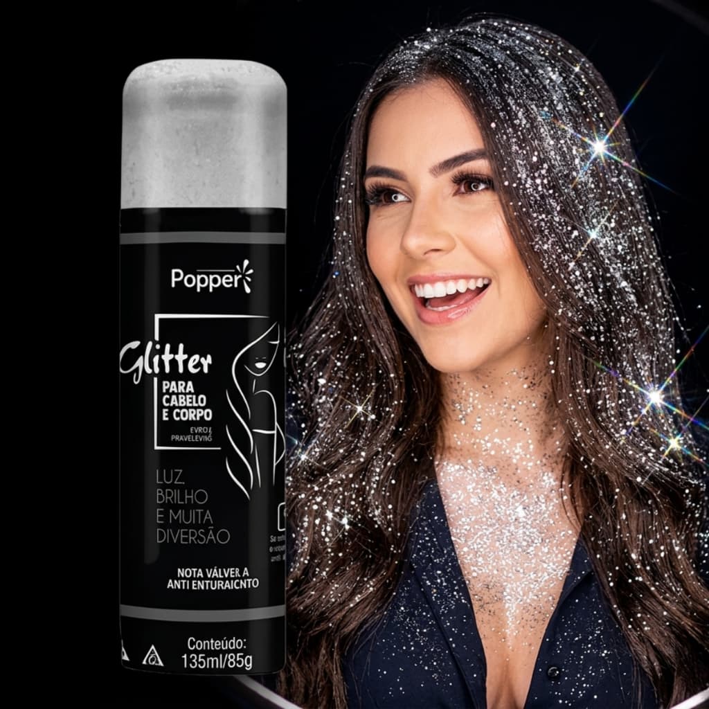 Spray de Glitter Cabelo Corpo e Roupa Popper 135ml Brilho Intenso Carnaval Festas Balada  (Escolha a Cor)