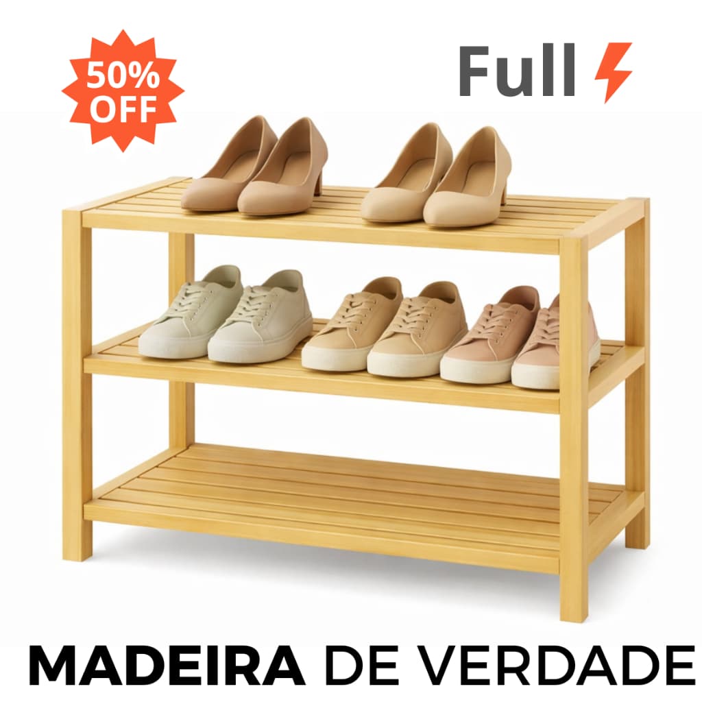 Sapateira Para Closet em Madeira Sustentável Em Madeira de Pinus 3 Prateleiras Vertical