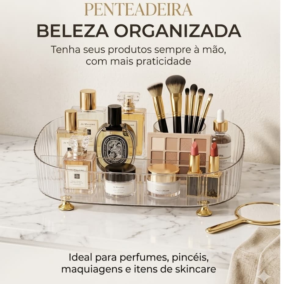 Bandeja Organizadora Diamantada com Pés Dourados | Verde e Transparente Premium