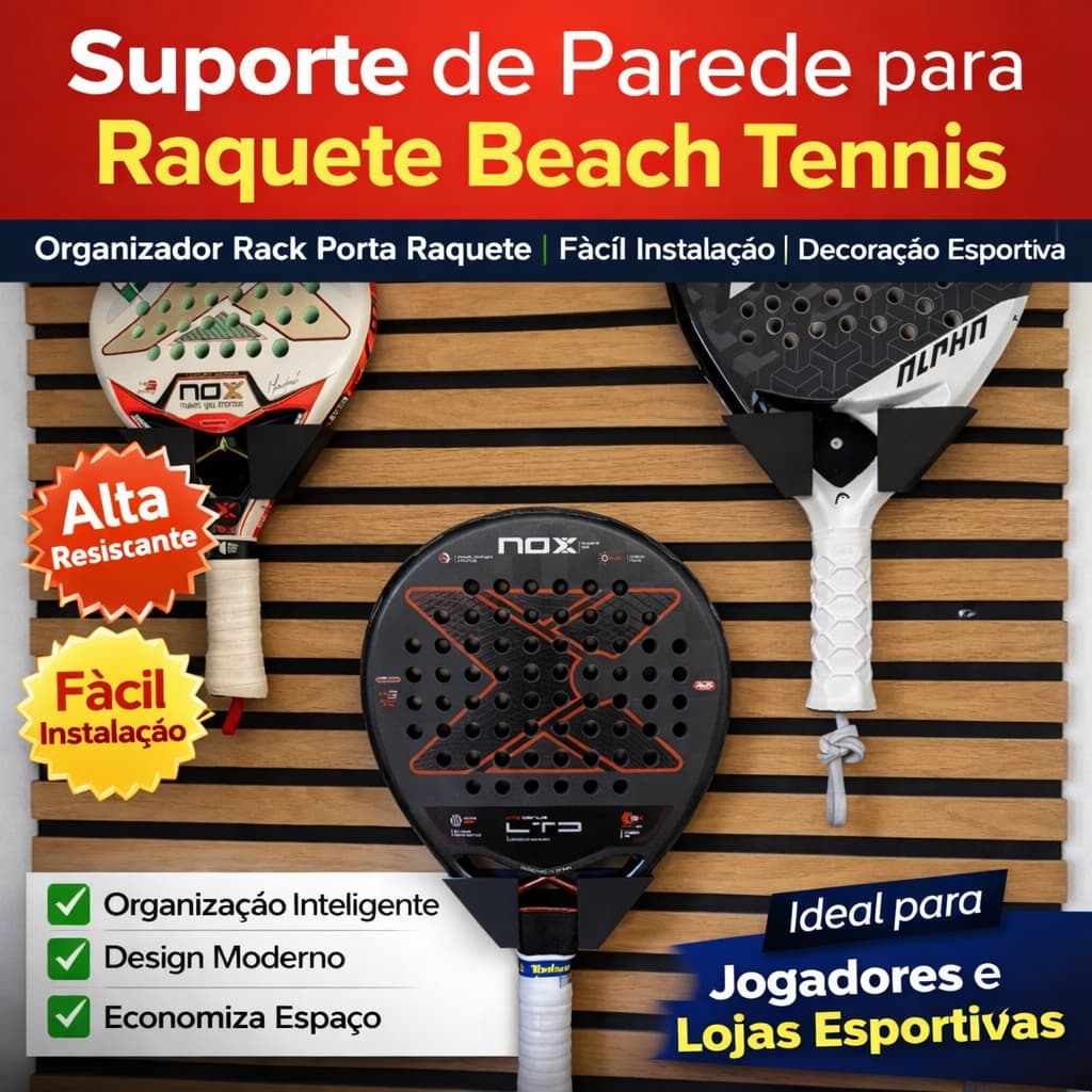 Suporte de Parede para Raquete Beach Tennis | Organizador Porta Raquete | Fácil Instalação