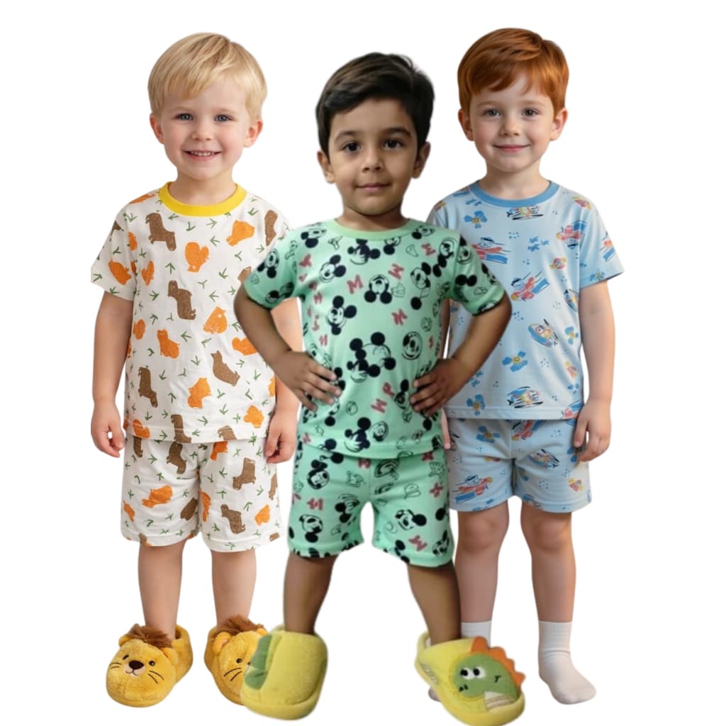 Kit sortido 3 Pijamas Conjunto Infantil Dormir Menina / Menino Curto verão 1 ao 12