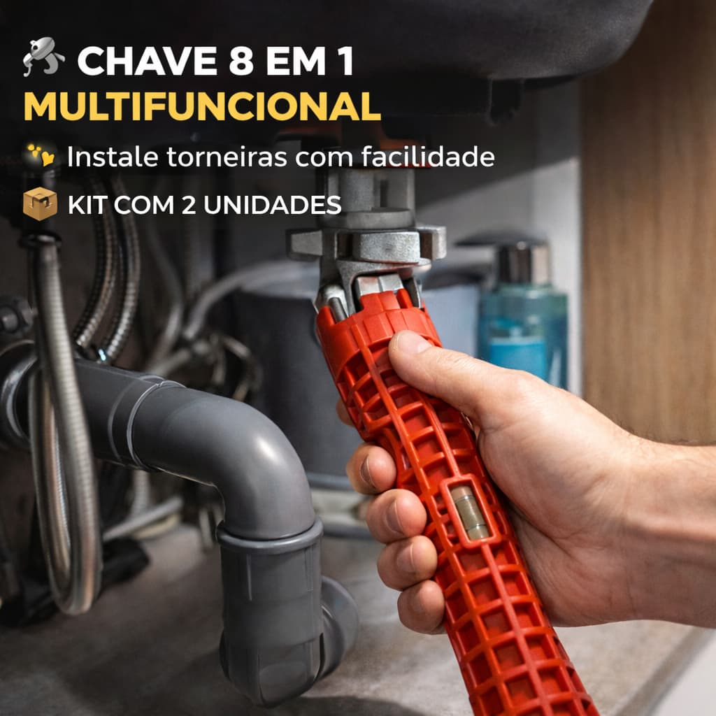 Kit 2 Chave Hidráulica 8 em 1 Chave Apertar Cano Pia Troca Torneiras Chave Pia Multifuncional