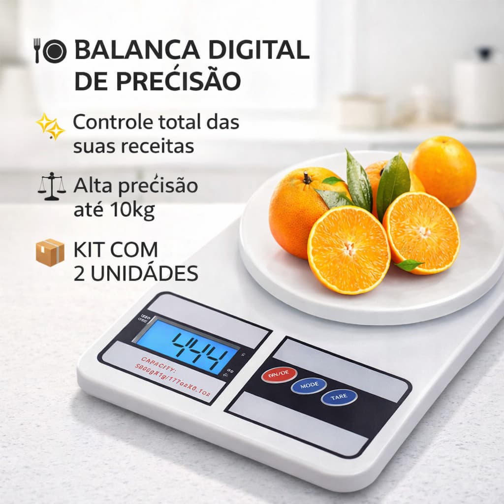 KIT 2 balanças de cozinha Nutricional 10kg com Precisão de 1g  Para Dieta e Saúde