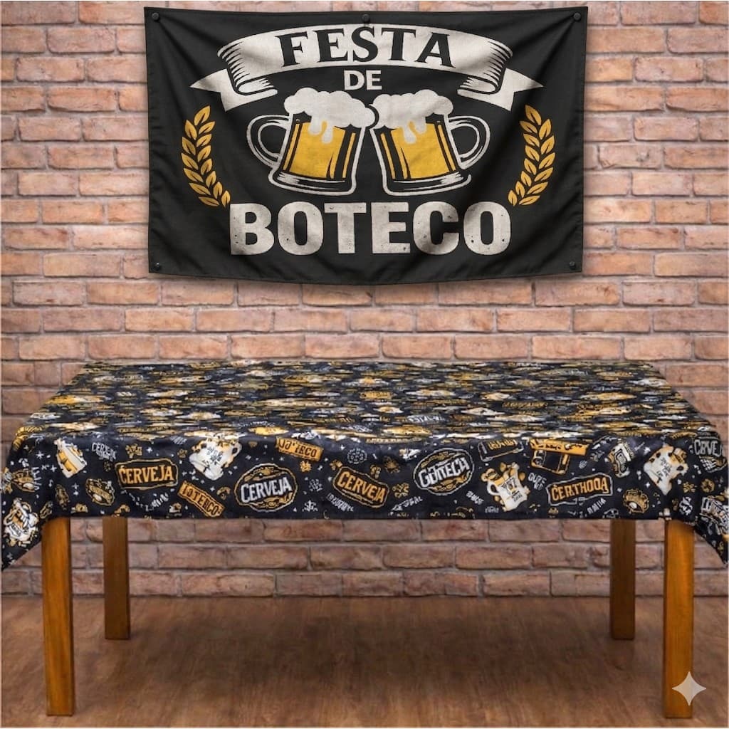 Painel Festa Boteco TNT 1,40x1 + Toalha de Mesa Boteco TNT 1,40x2 – Decoração Festa Boteco