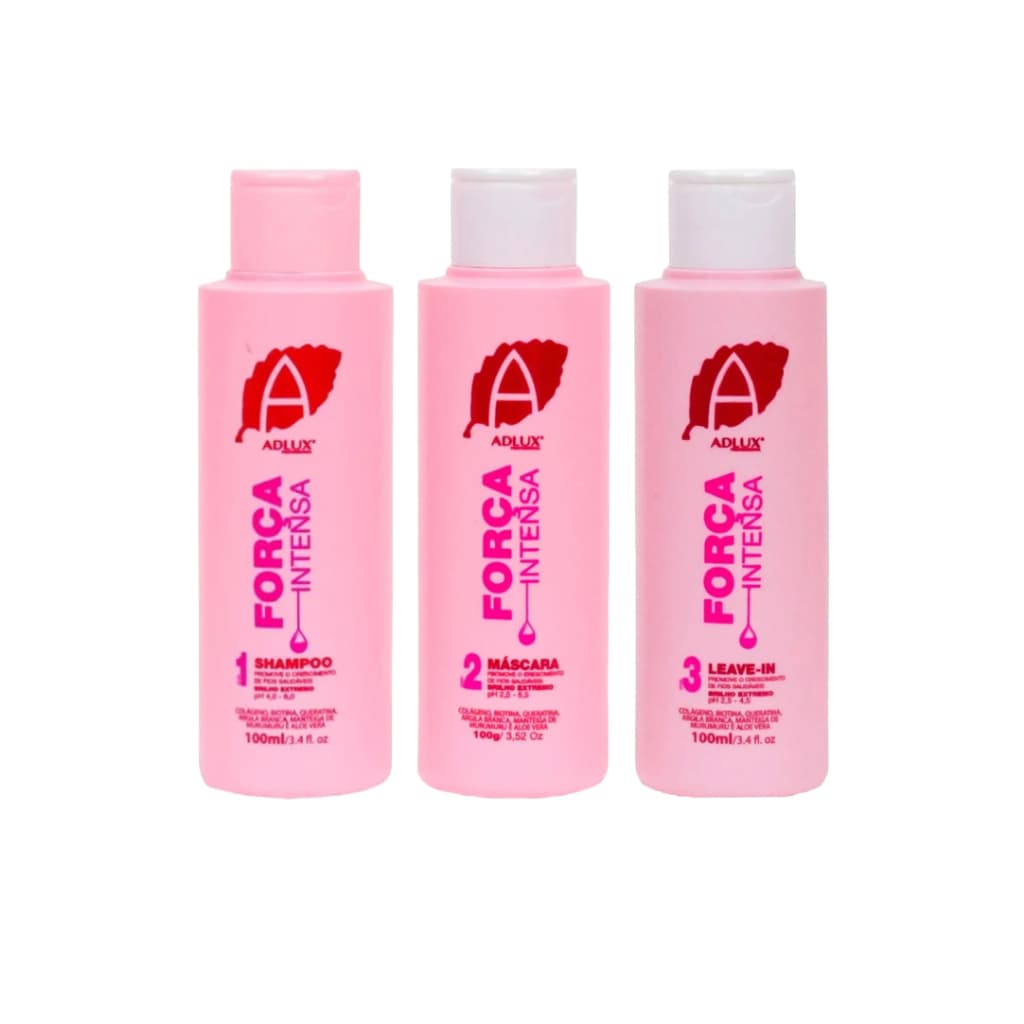 KIT FORÇA INTENSA MINI ADLUX 3 PASSOS MANUTENÇÃO TRATAMENTO CRESCIMENTO FORTE RESTAURAÇÃO CRESCIMENTO HIDRATAÇÃO BRILHO