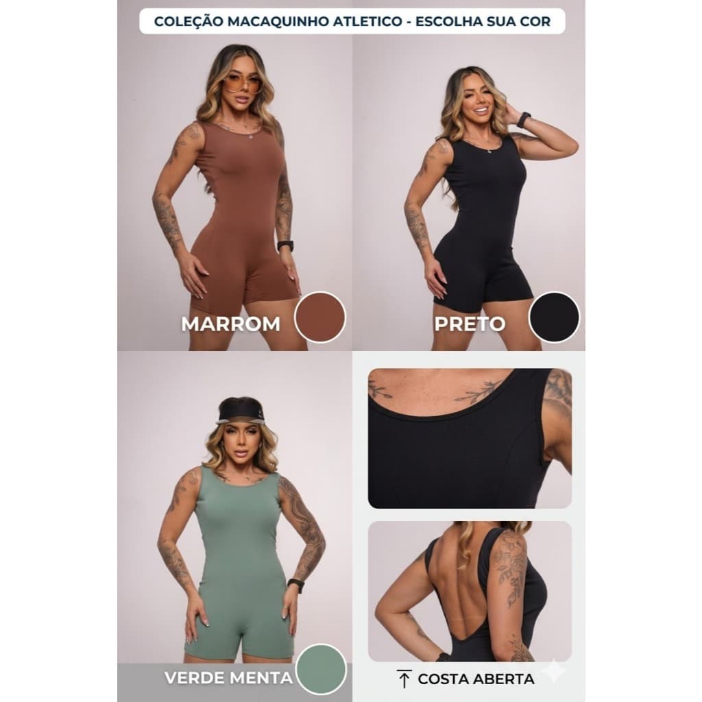 Macaquinho Fitness Feminino PREMIUM - ZERO Transparência | Tamanho Único 38/42 | Várias Cores