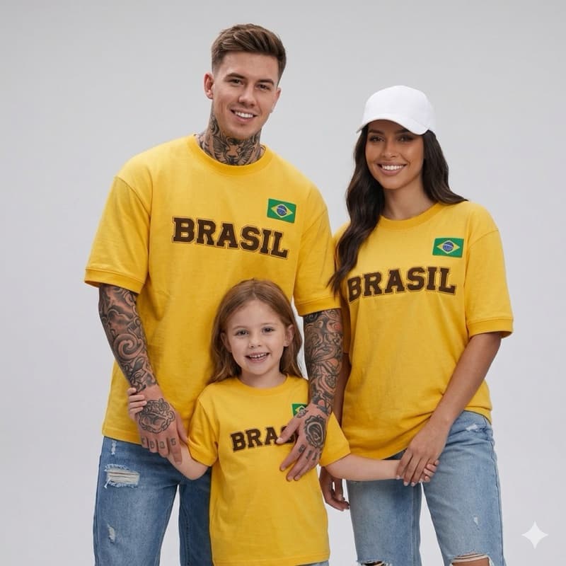 Monte seu Kit Família Brasil Camiseta copa do mundo 2026 Tal Mãe Tal Pai Tal Filha  Combinando Algodão Adulto Infantil