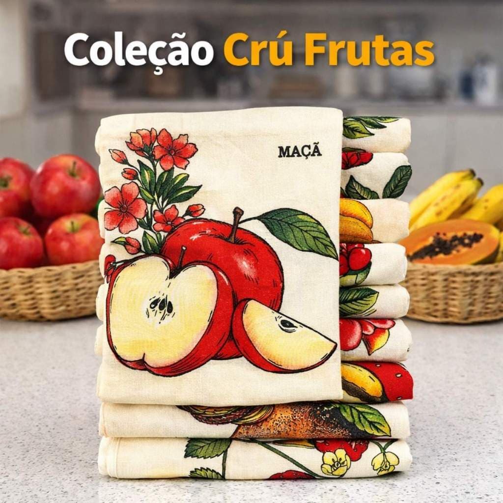 Kit 10 Panos De Prato Crú Extra Rústico Coleção Frutas Decoração Algodão Sofisticado Pano Rústico