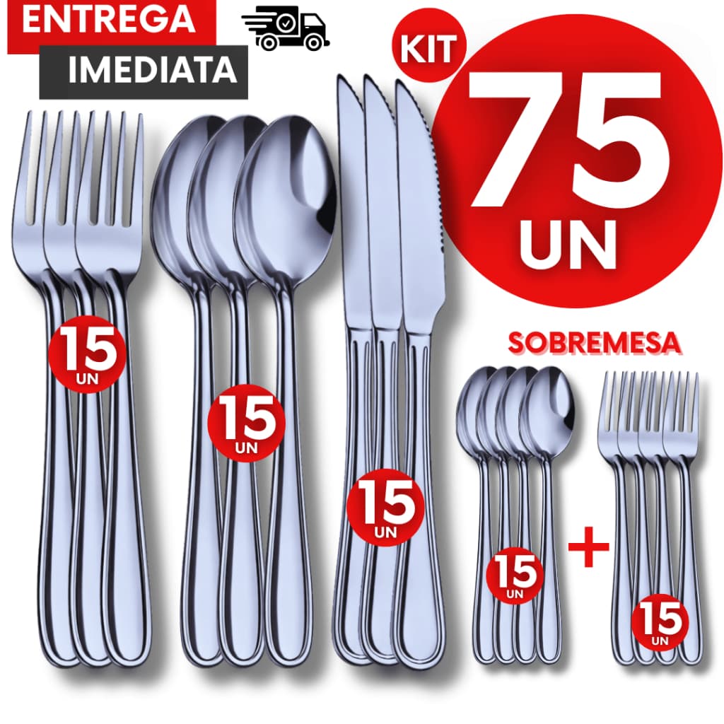 Jogo Talher Garfo Colher Faca de Mesa + Colher e Gafos Sobremesa Aço Inox Cozinha Utensílios