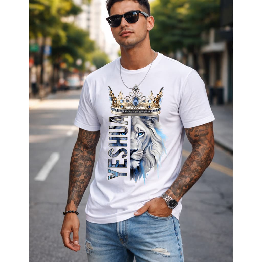 Camiseta Camisa Estampada Coroa Leao Yeshua Lindo Blusa Algodao Unissex Premium Casual Conforto