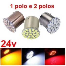 4 x Lâmpada 1 polo 22 leds 24v luz de ré freio ou pisca P21w 1156 24v Branca Vermelha
