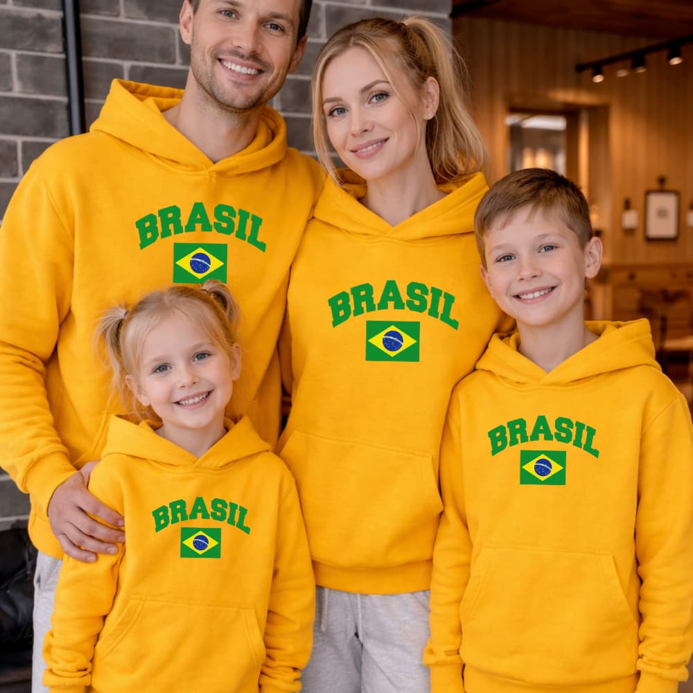 Kit Família 2 ou Mais Moletons Canguru Bandeira Brasil Futebol Torcedores Look Moda Hexa Looks