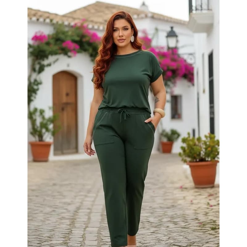 Conjunto Feminino Pantalona Viscolycra PremiumElegante Blusa Manga Curta Calça Cintura Alta Moda2026