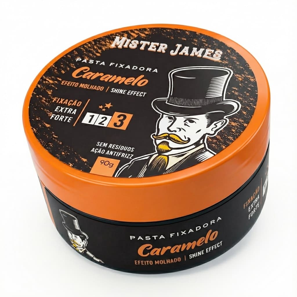 Pasta Modeladora Profissional Mister James para Cabelo - Fixação Forte - Brilho Médio Caramelo 90g