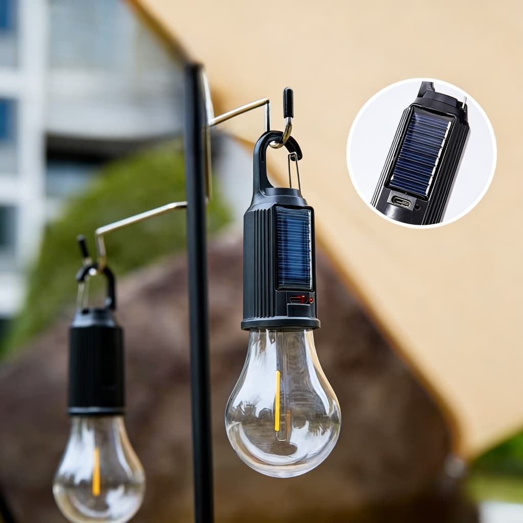 Lâmpada De Emergência Com LED Portátil Recarregável Iluminacao Ajustável solar