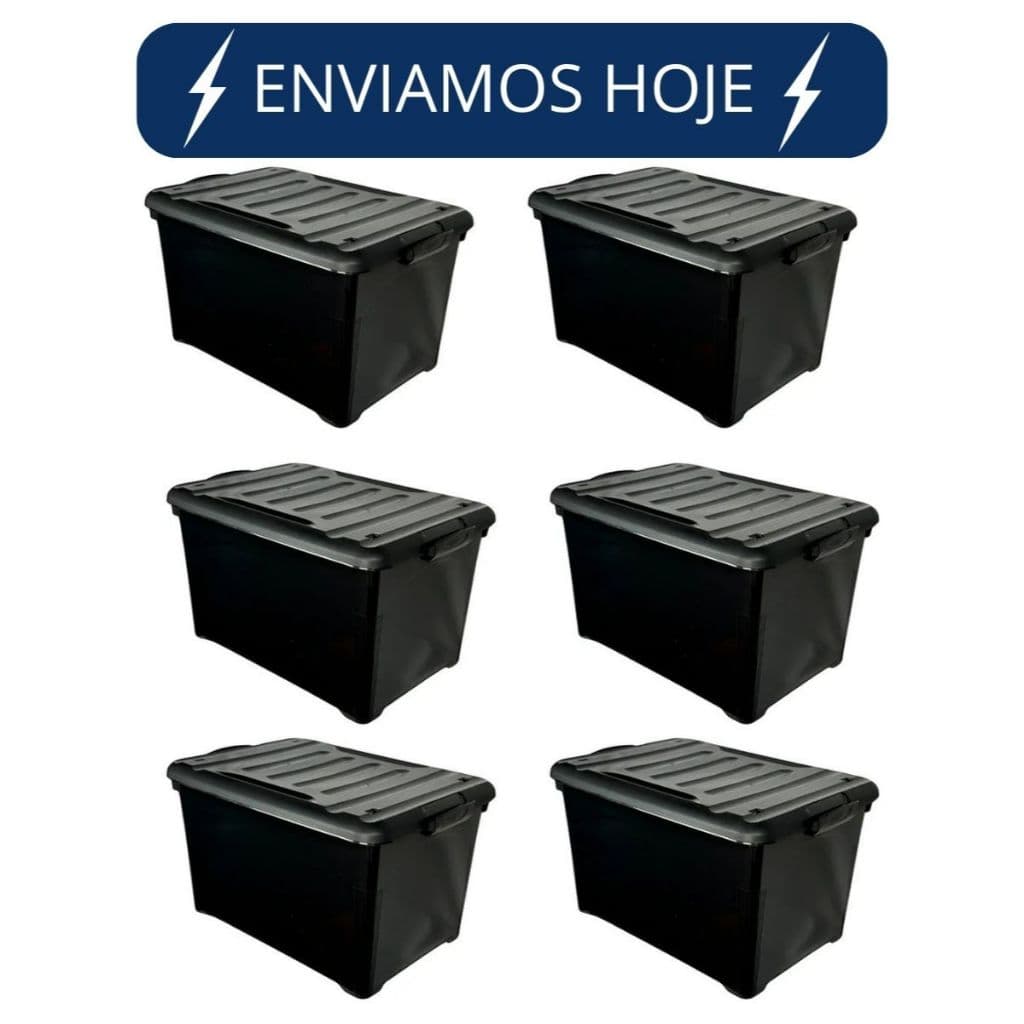 Kit Caixas Organizadora 95l Com Travas Rodinhas Empilhável Premium Preta