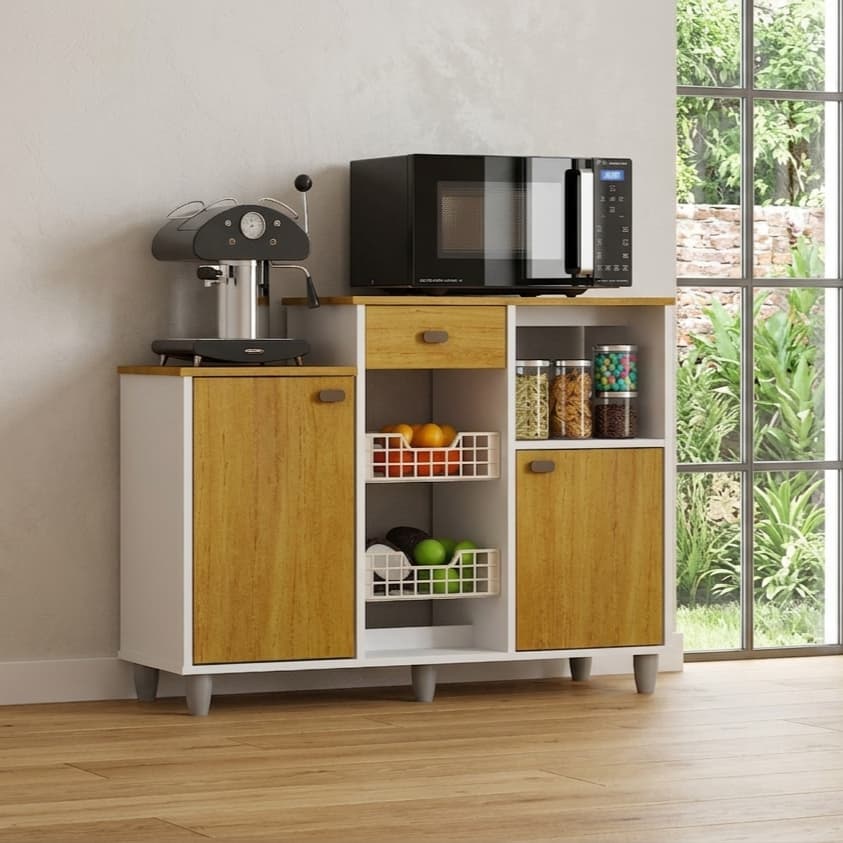 Fruteira com Gaveta e 2 Cestos Flora Armário Organizador de Cozinha Compacto Moderno e Funcional Dupla Montagem - AV