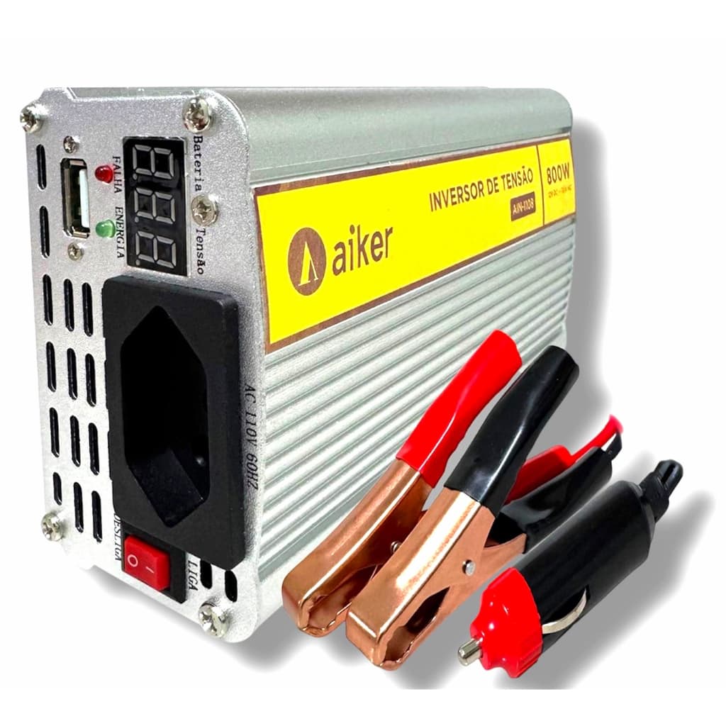 Inversor De Tensão Portátil Para Carro  Converte 12V DC para 110V AC Luggão Aparelhos até 800w Com Entrada Usb 5v