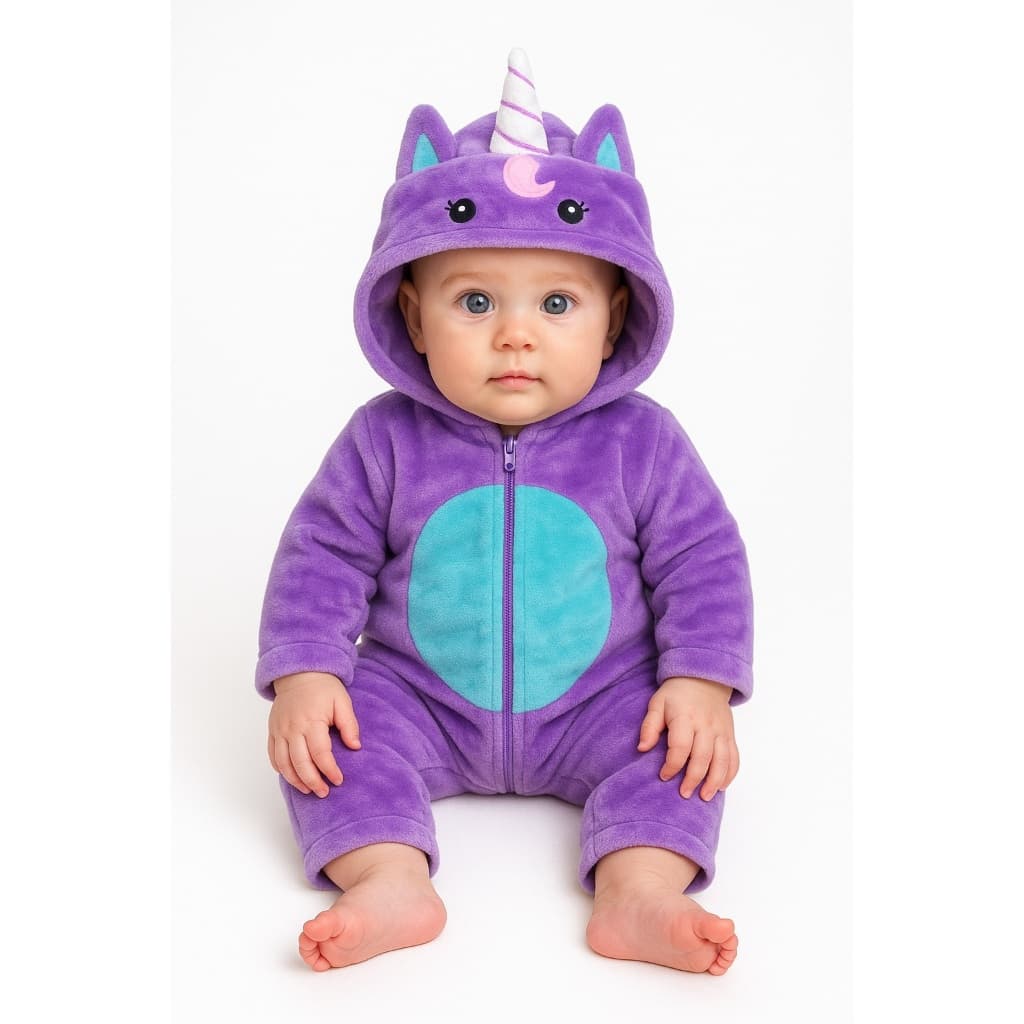 Macacão Bebê Longo Fleece Peluciado Unicórnio Tam. M