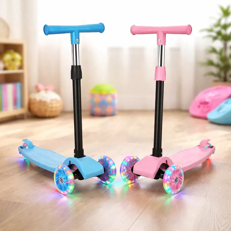 Patinete infantil 3 Rodas com Led Luzes Dobrável Ajustável Criança Menino Menina Scooter