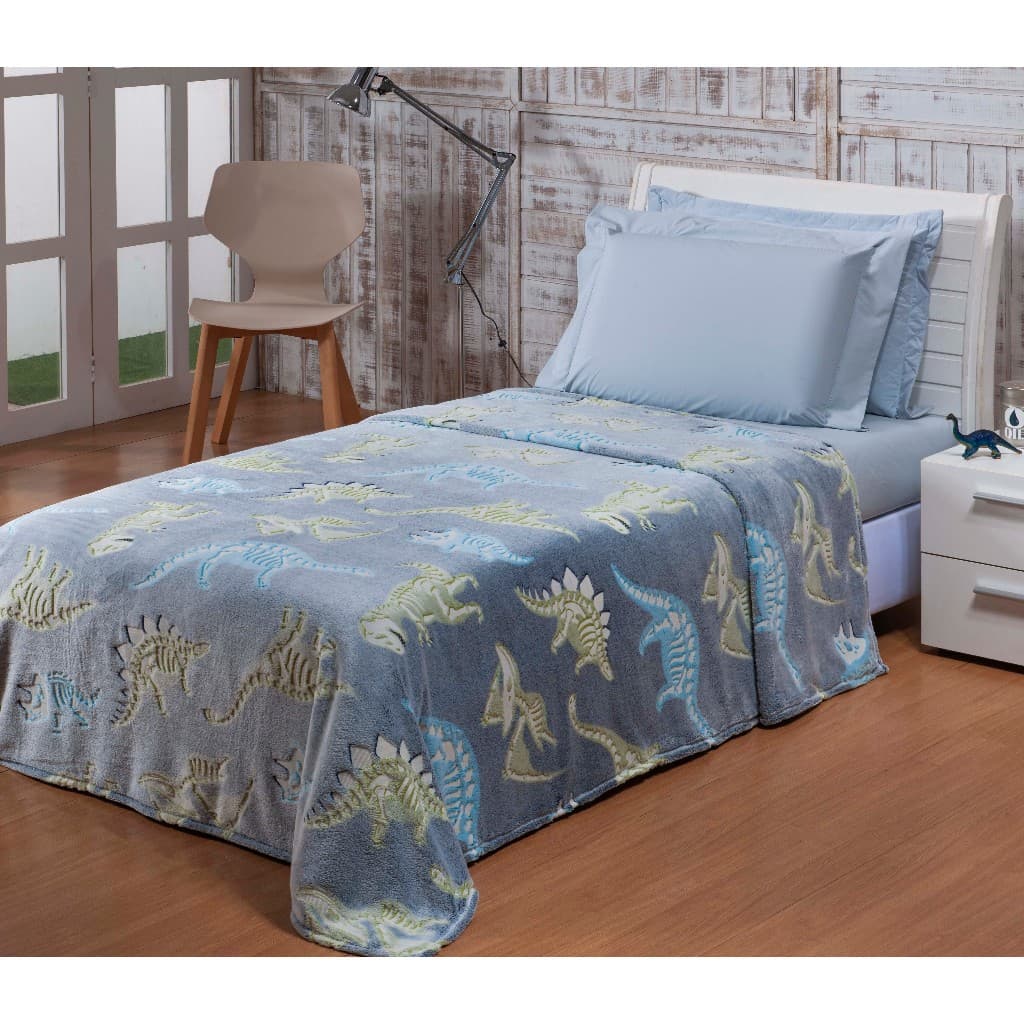Manta Cobertor Infantil Brilha no Escuro Shine Solteiro Criança Flannel 1,50m x 2,20m