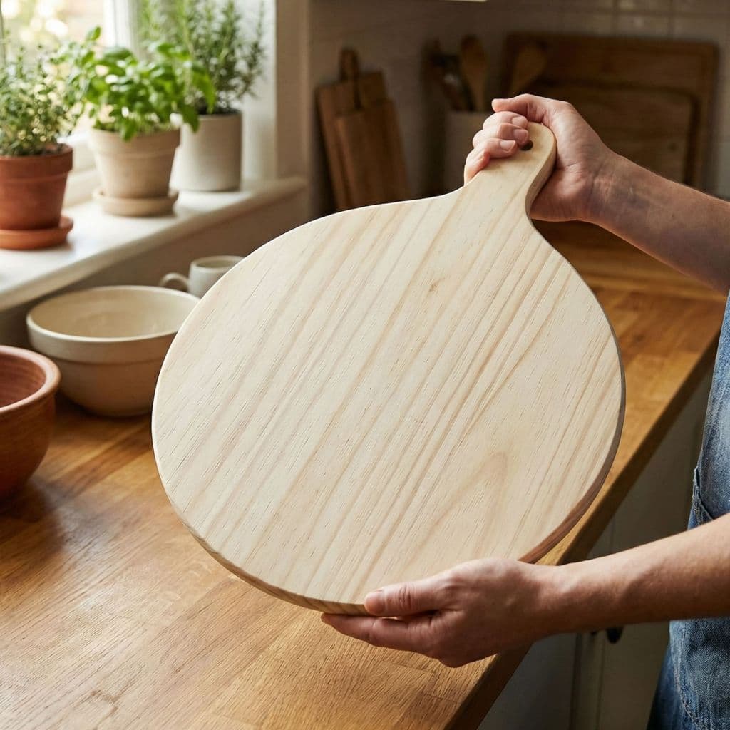 kit 5 -10 Tábua de Pizza Madeira Pinus Premium 35cm Pá Servir Profissional Gourmet Cabo Curto Sólido Sem Furo Resistente