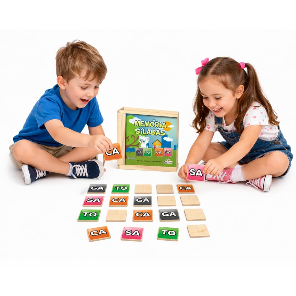 Jogo da Memória Sílabas 40 peças Educativo em Madeira Mdf Educativo