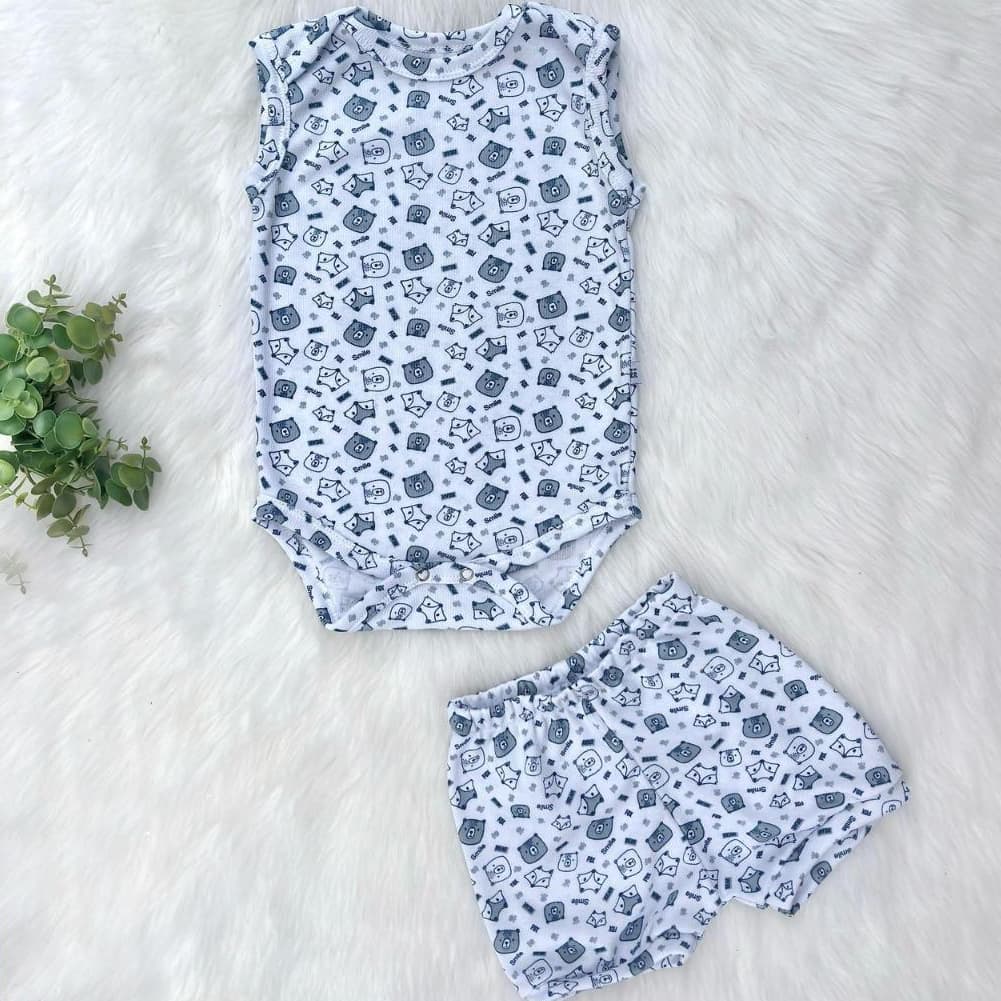Conjunto Body e Short Canelado Bebê Infantil Bebê Menino Verão