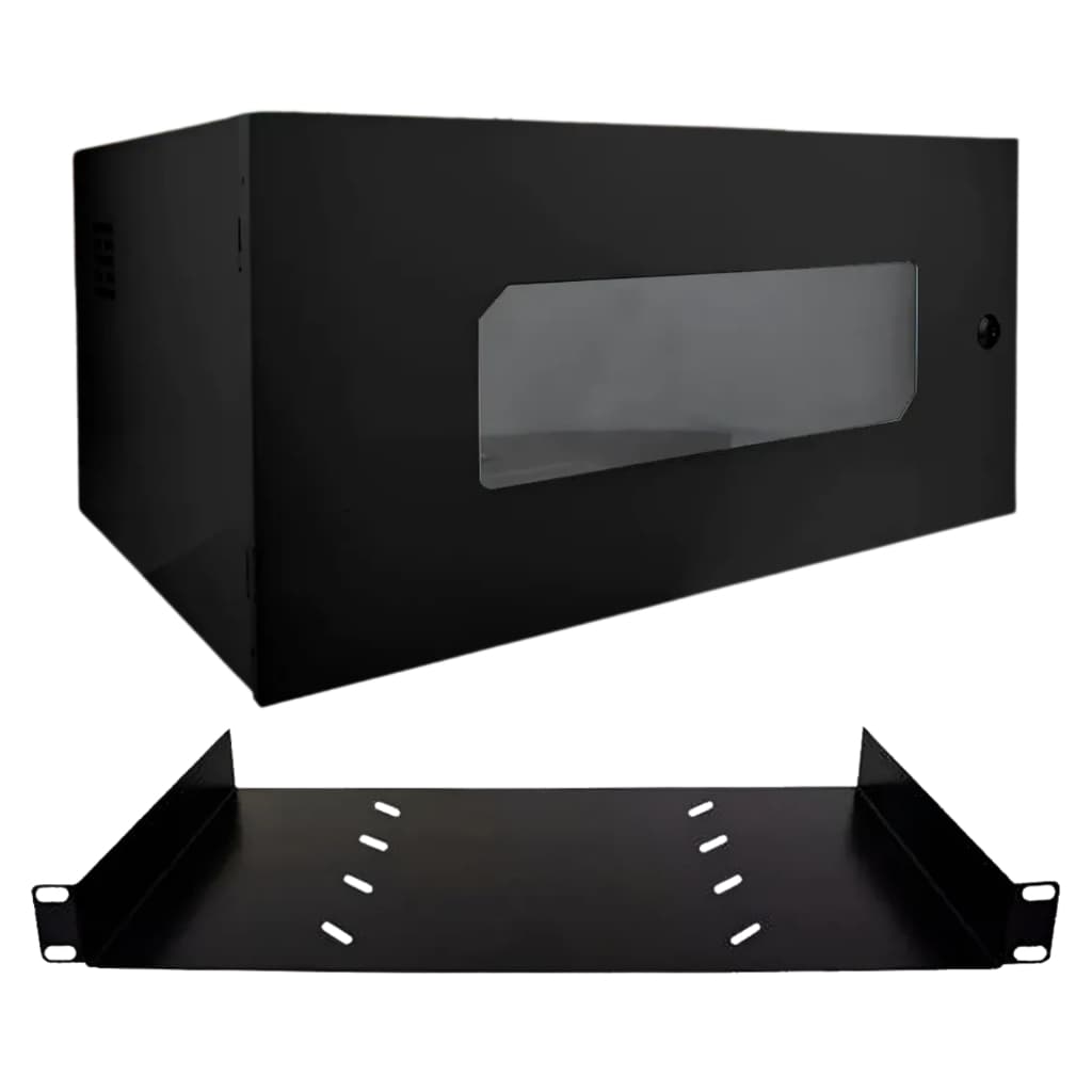 Caixa Organizadora 5U metálica com Visor com Bandeja Auxiliar Equipamentos Rede DVR CFTV Completo