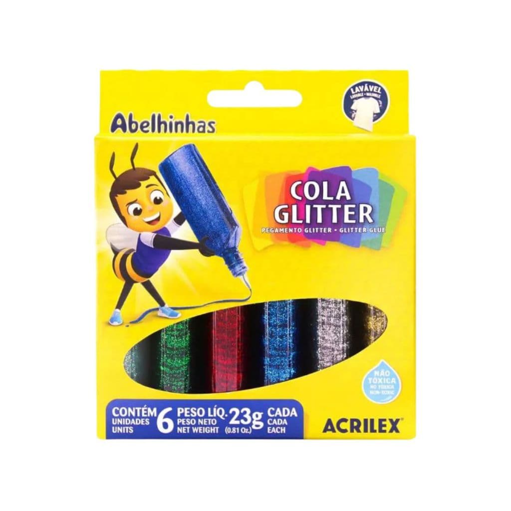 Cola Colorida Com Glitter Caixa 6 Cores Não Tóxica - Acrilex