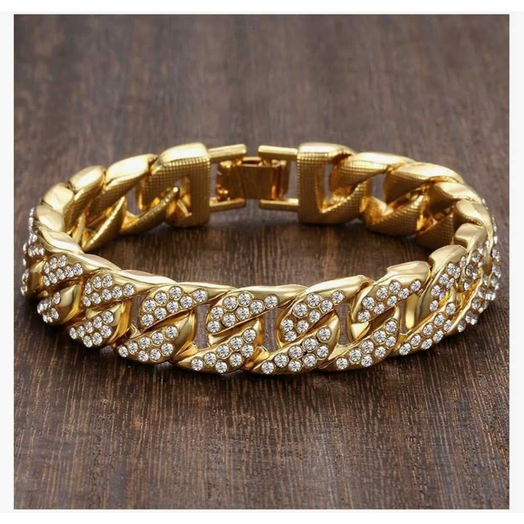 Pulseira Larga de Zircônia - Dourado ✨