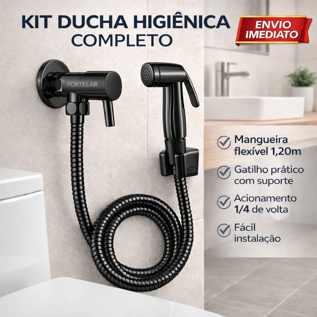 Ducha Higiênica Chuveirinho de Banheiro 1/4v Flexível 1.20mts Bidê Forte Lar