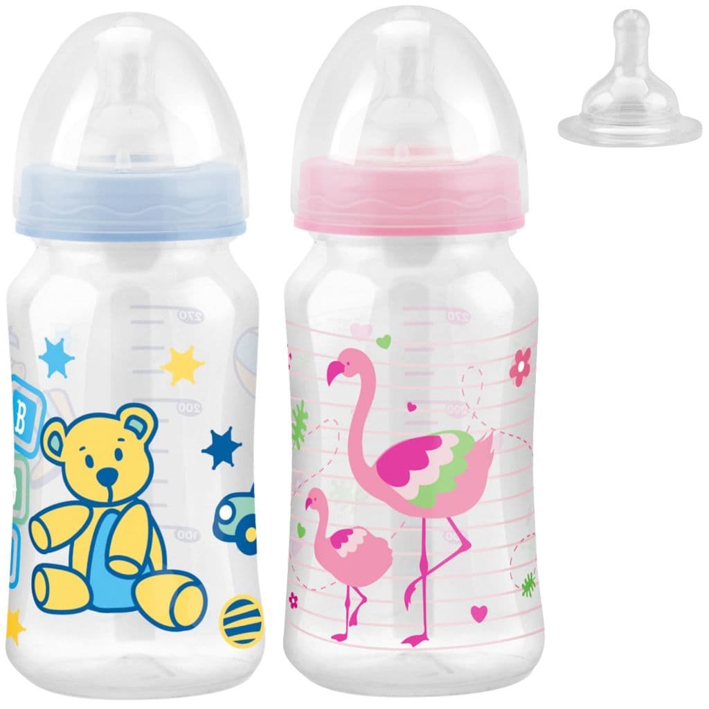 Mamadeira 270ml Bico Silicone e Tampa Petita Rosa/Azul Cristal