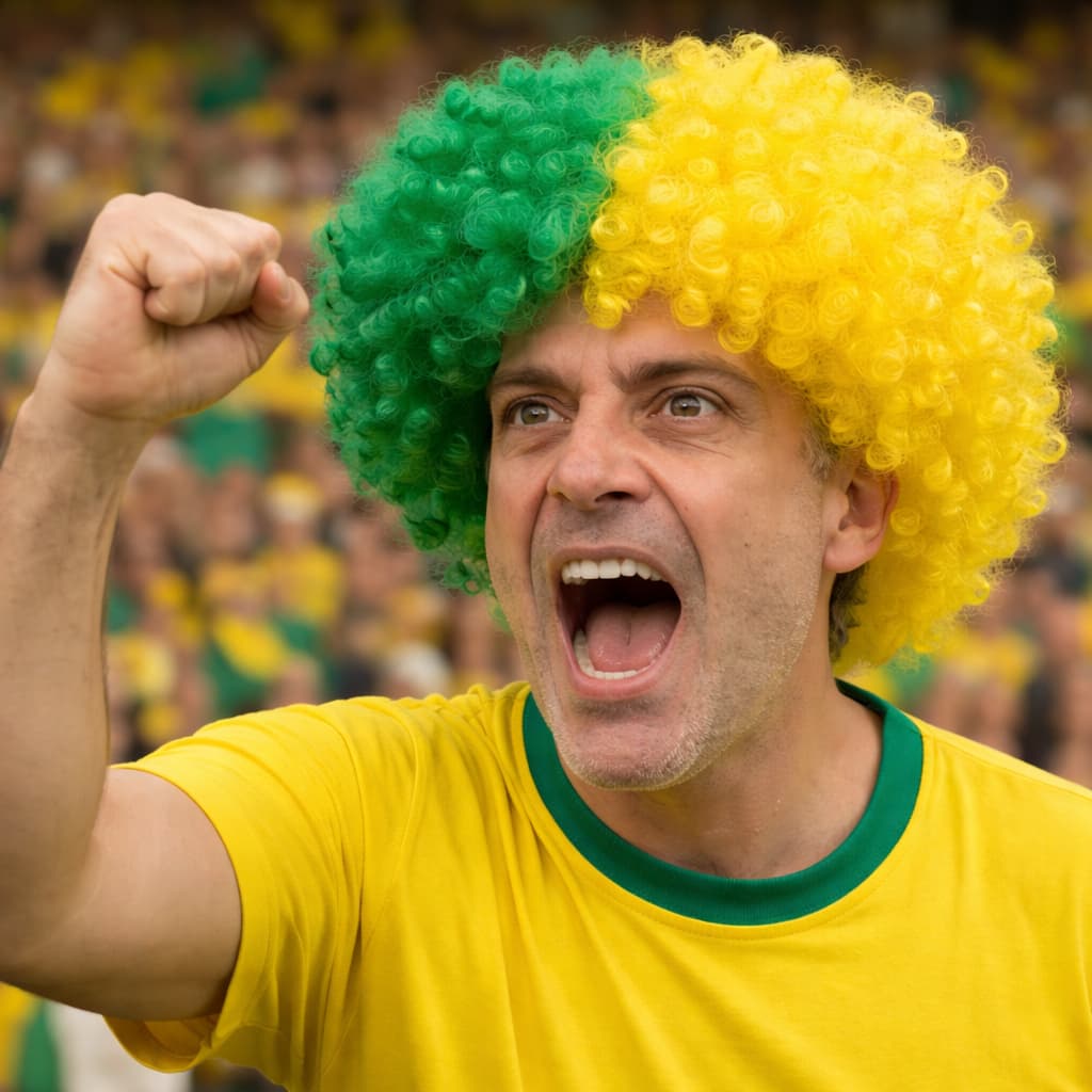 Peruca Brasil Verde e Amarela Black Power Para Torcida Festa e Eventos