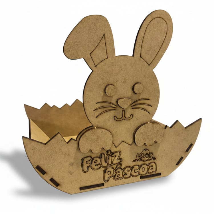 Cestinha de Páscoa Premium MDF Coelho Porta Bombom Mini Ovos Lembrancinha Infantil Presente Decorativo Elegante
