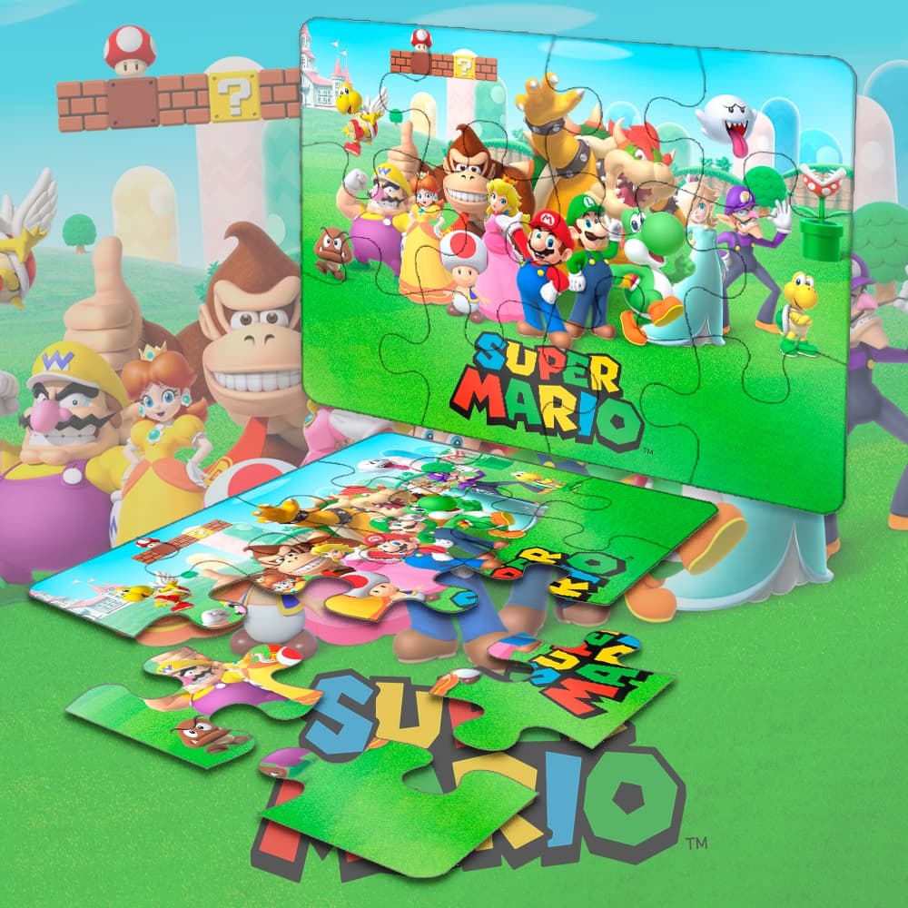 kit 15 Quebra Cabeça 12 Peças Jogo Pedagógico Infantil Lúdico Educativo Tema Turma Super Mario Bros