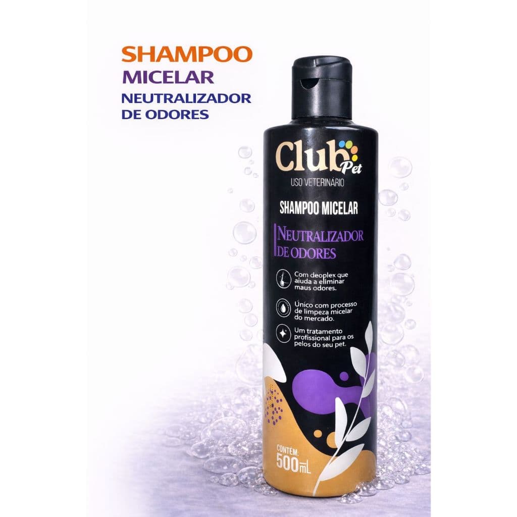 Shampoo Micelar Neutralizador de Odores Pet Cães e Gatos Elimina Maus Odores 500ml Club Pet