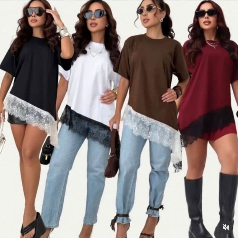 T-shirt oversized com esse barrado em renda que faz toda a diferença no look ...🖤🤎♥️